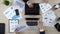 Top view of company managers working on business report, typing on laptops