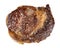 Top view of cooked rib eye beef steak isolated