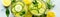 Top View Cool Cucumber Lemonade With Cucumber Slices. Banner For Web. Generative AI