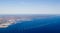 Top view of Copenhagen and wind turbines, Denmark