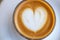 Top view of cortado coffee in a glass with the foam in shape of heart