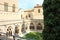 Top view of the courtyard and stone carved arches of the Poblet monastery cat. Reial Monestir de Santa