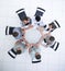 Top view.creative business group folded out of the hands of the circle