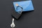 top view credit card with lock key. High quality photo