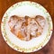 Top view of croissant filled by cream on table