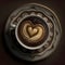 Top view of a cup of coffee with a painted heart. Heart as a symbol of affection and