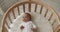 Top view cute newborn baby lying down in wooden crib