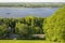 Top view in the daytime at the embankment, Volga river and skyline