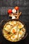 Top view-delicious egg biriyani,in dark background.