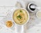 Top view delicious humus concept. High quality and resolution beautiful photo concept