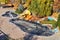 top view of the deserted slides of the water park