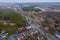 Top view of the destroyed and burnt houses. Houses were destroyed by rockets or mines from Russian soldiers. Cities of Ukraine