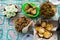Top view on different dishes of Indonesian food