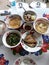 Top view of the dining table with a variety of dishes, traditional Thai dishes popular with rice and rice