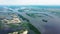 Top view of a Dnipro river in a countryside Kiev, Ukraine in Eastern Europe. Dnepr River in Ukraine