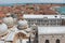 Top view of the domes of St. Mark`s Cathedral in Venice Italy