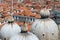 Top view of the domes of St. Mark`s Cathedral in Venice Italy