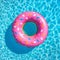 Top view Donut shaped inflatable circle floats in the pool. Created with generative AI.