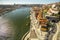 Top View of Douro river at center of Porto. In 1996, UNESCO recognised Old Town of Porto as a World Heritage Site.