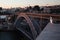 Top view of Douro river and Dom Luis I bridge at twilight, Porto, Portugal.