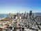 Top view downtown skyscrapers and Bay Bridge downtown San Francisco