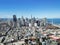 Top view downtown skyscrapers and Bay Bridge downtown San Francisco