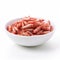 top view of dried krill in a wooden bowl white background , generated by AI