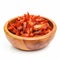 top view of dried krill in a wooden bowl white background , generated by AI