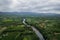 Top view from a drone on river Kwai in the province Kanchanaburi of Thailand. Beautiful landscapes of Thailand