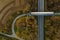 Top view from a drone at a road with a bridge and a curved road at autumn.