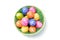 Top View - Easter Eggs in Basket on white