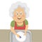 Top view of elderly woman cleaning the dishes with a sponge