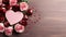 Top view of elegantly arranged roses and hearts on the left.Valentine\\\'s Day banner with space for your own co