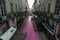 Top view of empty famous pink street in lisbon old center,vintage street