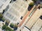 Top view of empty rooftop multistory car park and lots in downtown Dallas