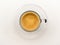 top view espresso shot in clear glass and saucer