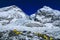 Top view of Everest climbers` tents on Khumbu glacier