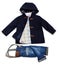 Top view fashion trendy look of kids clothes. Kids fashion