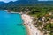 Top view of Fava Beach at Chalkidiki, Greece. Aerial Photography