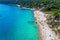 Top view of Fava Beach at Chalkidiki, Greece. Aerial Photography