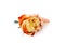 Top view of female hands holding a beautiful orange rose in the palms in a milk bath. Beautiful female hands. Hand care. Beauty