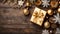 Top View of Festive Decorations on Wood, Creating a Merry Christmas Atmosphere