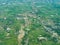 Top view on field trees and river background