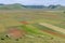 Top view of fields of many colors during flowering, Castelluccio di Norcia, Perugia, Italy