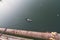 Top view of a fisherman boat in the river