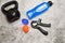 Top view of fitness training accessories