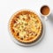 Top View Of Five Quiche With Coffee On White Background