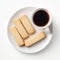 Top View Of Five Shortbread With Cup Of Coffee On White Background