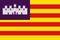 Top view of flag Balearic Islands, Spain. Spanish travel and patriot concept. no flagpole. Plane design, layout. Flag background