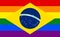 Top view of flag of Brazil lgbt pride, no flagpole. Plane design, layout. Flag background. Freedom and love concept. Pride month.